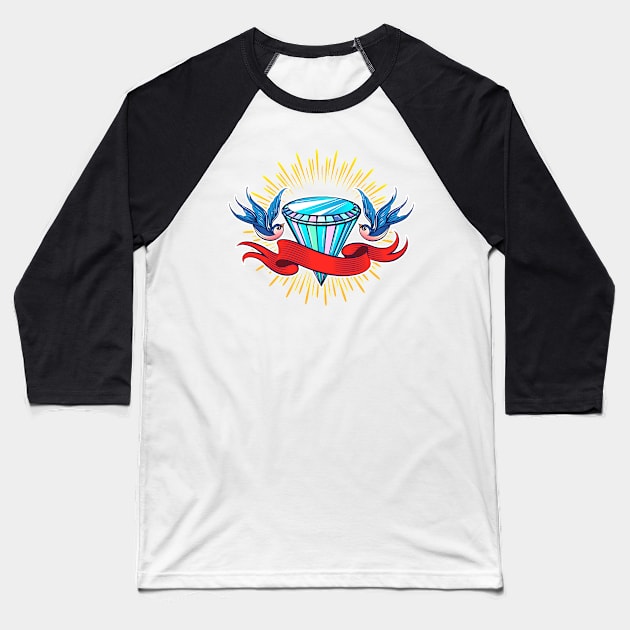 Shining Diamond with ribbon and two Swallows Baseball T-Shirt by devaleta